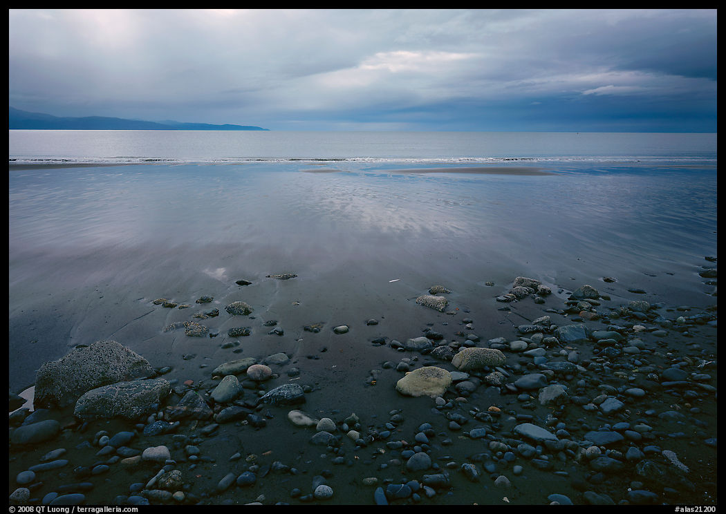 Pebbles, beach, and Katchemak Bay. Homer, Kenai Peninsula, Alaska, USA