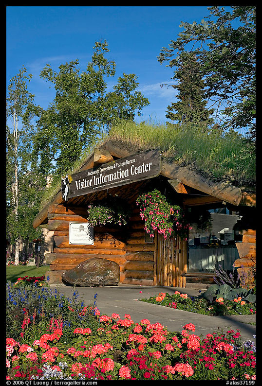 Log cabin visitor center. Anchorage, Alaska, USA