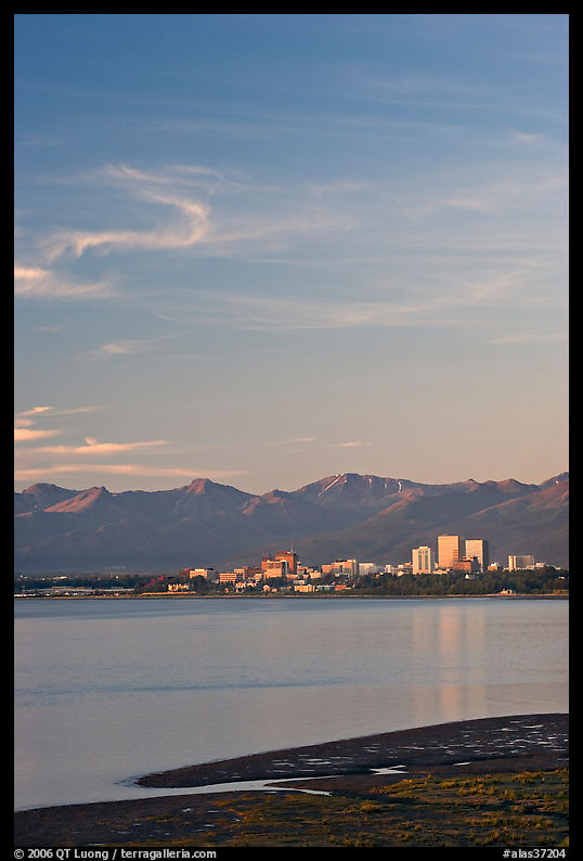 Anchorage skyline at sunset. Anchorage, Alaska, USA