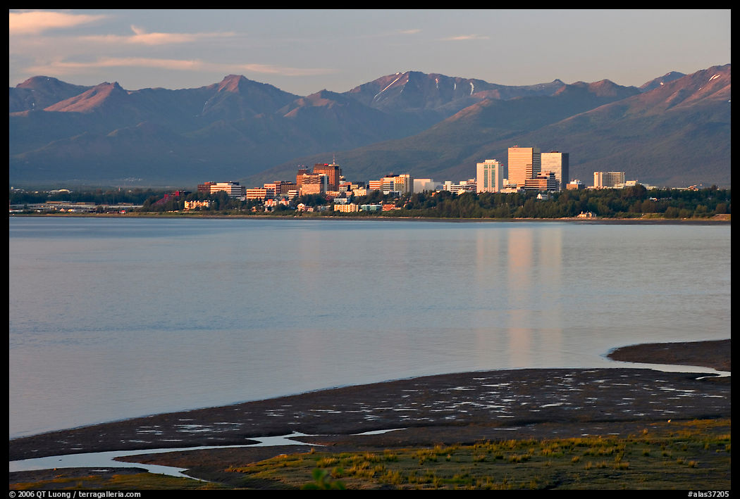Knik Arm and city skyline. Anchorage, Alaska, USA