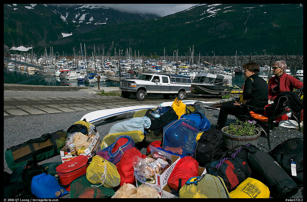 Group gear for a sea kayaking trip. Whittier, Alaska, USA