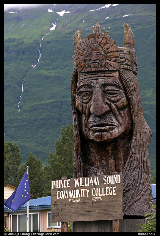 Peter Toth huge wooden carving of a Native American. Richardson Highway, Central Alaska, USA