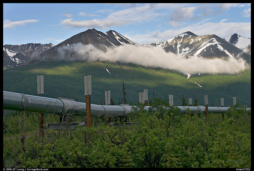 Trans-Alaska Pipeline and mountains. Richardson Highway, Central Alaska, USA