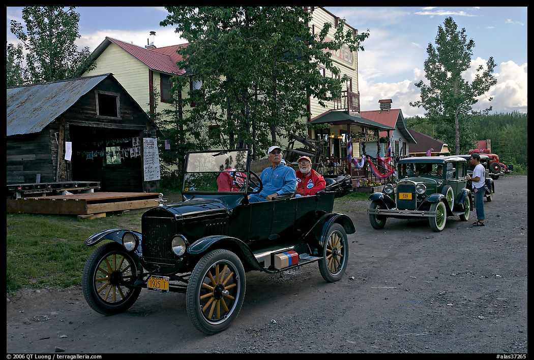 Classic cars driven on main street. McCarthy, USA