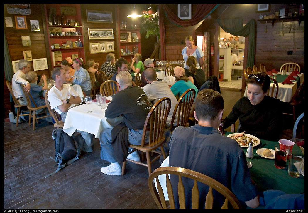 Dinner inside Mc Carthy lodge. McCarthy, USA