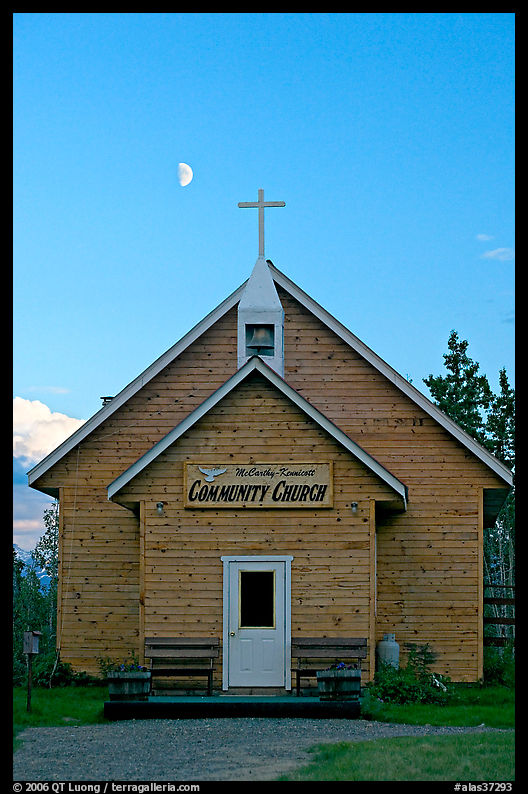 Community church and moon. McCarthy, USA