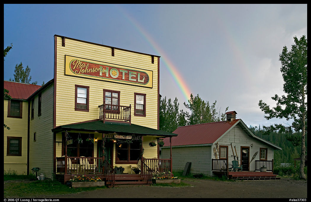 Ma Johnson  hotel and rainbow. McCarthy, USA