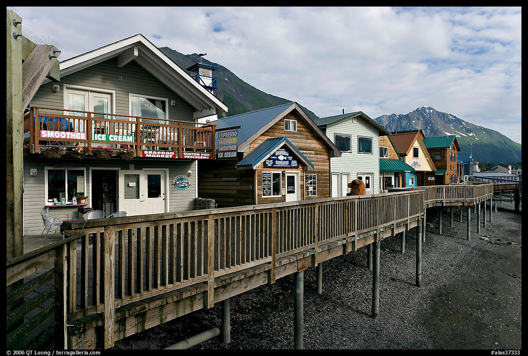 Waterfront houses on harbor. Seward, Kenai Peninsula, Alaska, USA