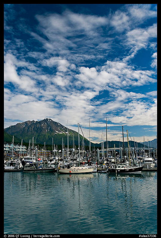 Harbor, mountains and cloud reflections. Seward, Kenai Peninsula, Alaska, USA