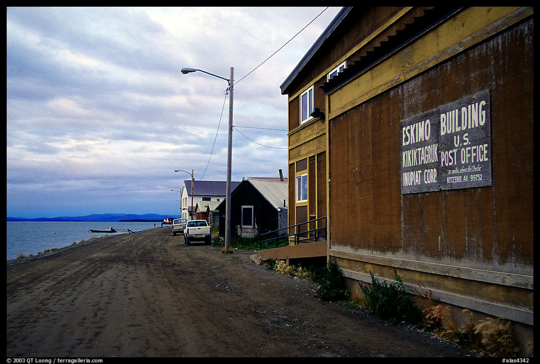 Eskimo building and US Post office on Shore avenue. Kotzebue, North Western Alaska, USA