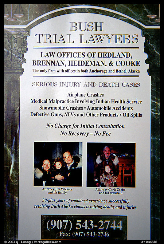 Advertisement for a local law firm. Kotzebue, North Western Alaska, USA