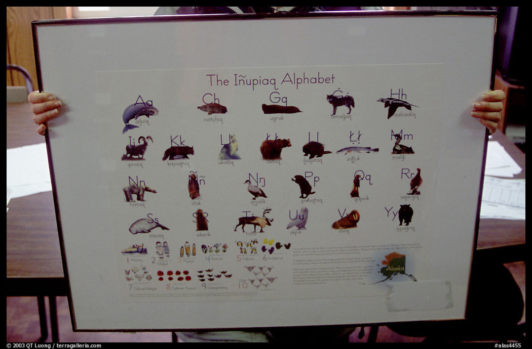 Poster describing the Inupiaq alphabet, Kiana. North Western Alaska, USA
