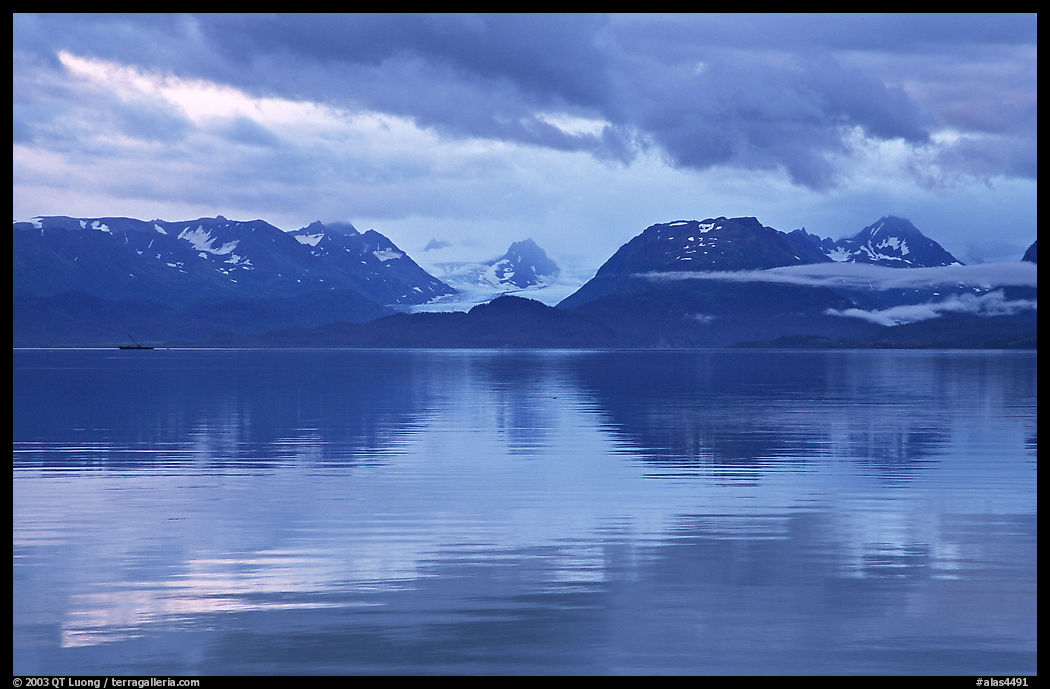 Kenai Mountains reflected in Katchemak Bay. Homer, Kenai Peninsula, Alaska, USA