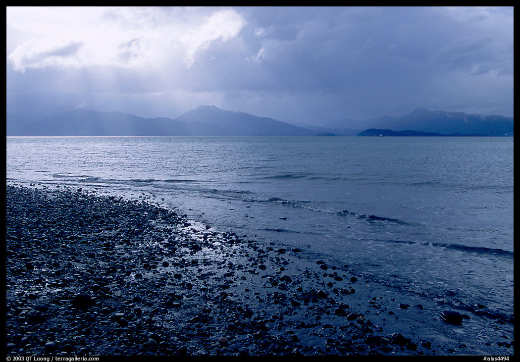 Katchemak Bay from the Spit, Kenai Mountains in the backgound. Homer, Kenai Peninsula, Alaska, USA
