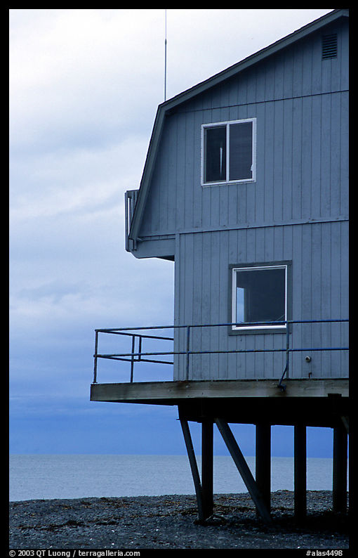 House on stilts on the Spit. Homer, Kenai Peninsula, Alaska, USA