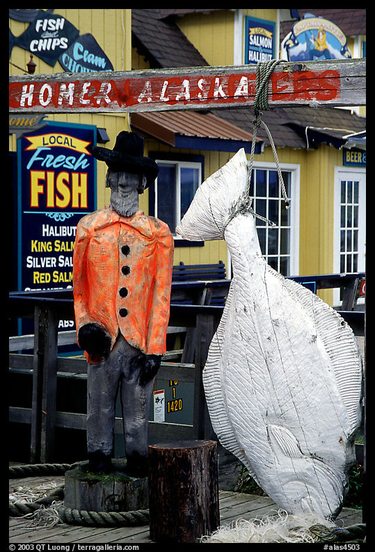 Halibut fishing sculpture on the Spit. Homer, Kenai Peninsula, Alaska, USA
