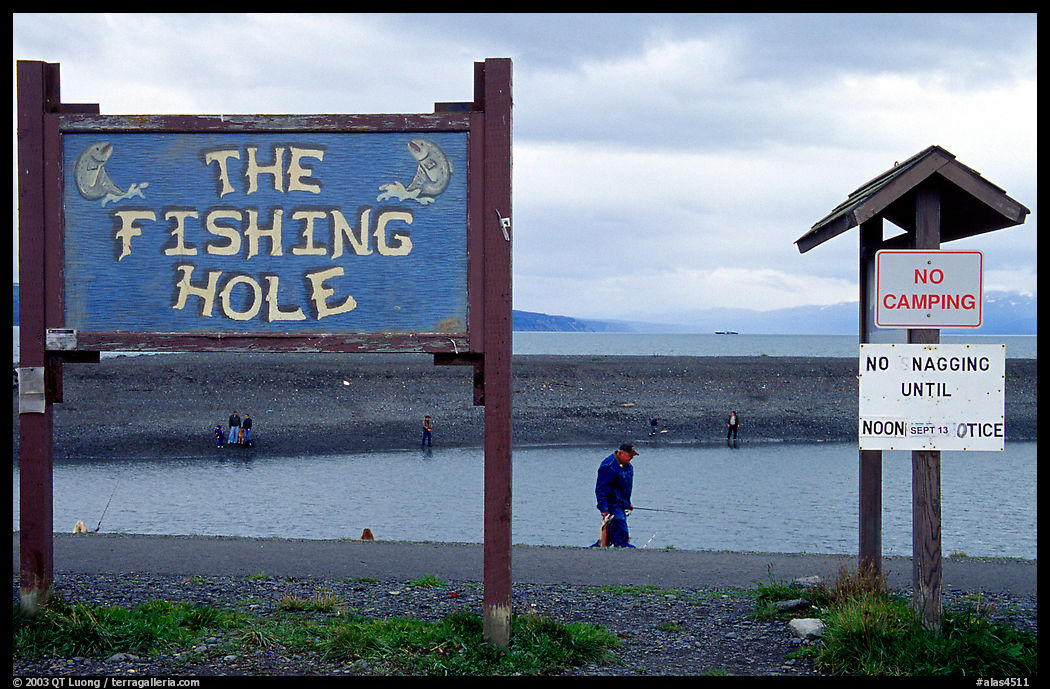 Fishing Hole signs. Homer, Kenai Peninsula, Alaska, USA