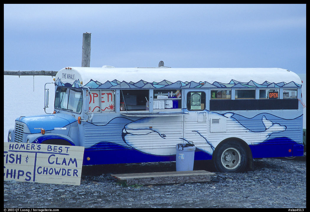 Fast food bus, local style. Homer, Kenai Peninsula, Alaska, USA