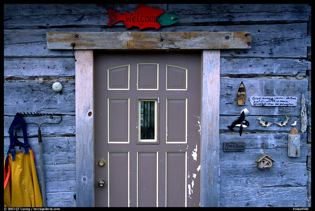 Wooden cabin door. Ninilchik, Kenai Peninsula, Alaska, USA