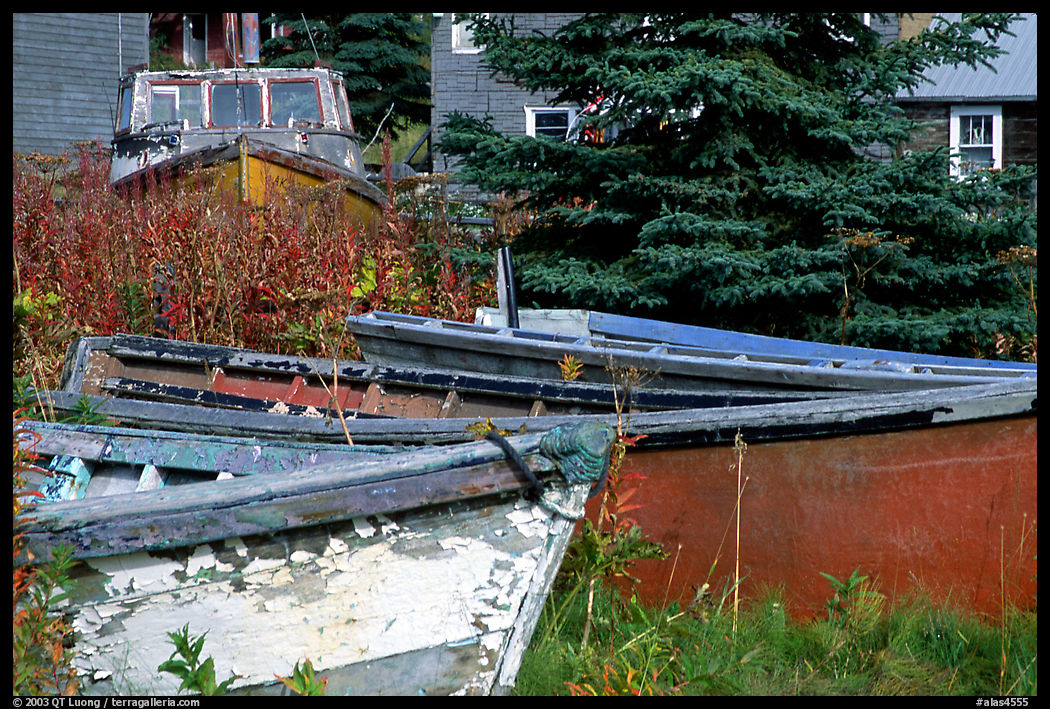 Fishing boats in old  village. Ninilchik, Kenai Peninsula, Alaska, USA