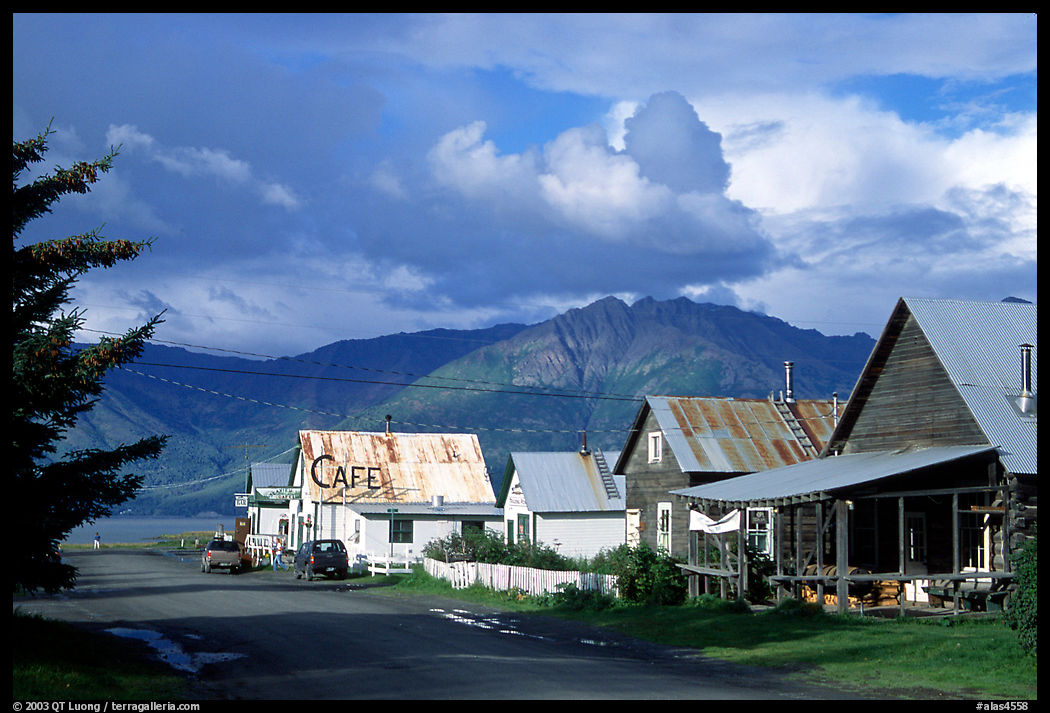Village main street and Turnaigan Arm. Hope, Kenai Peninsula, Alaska, USA