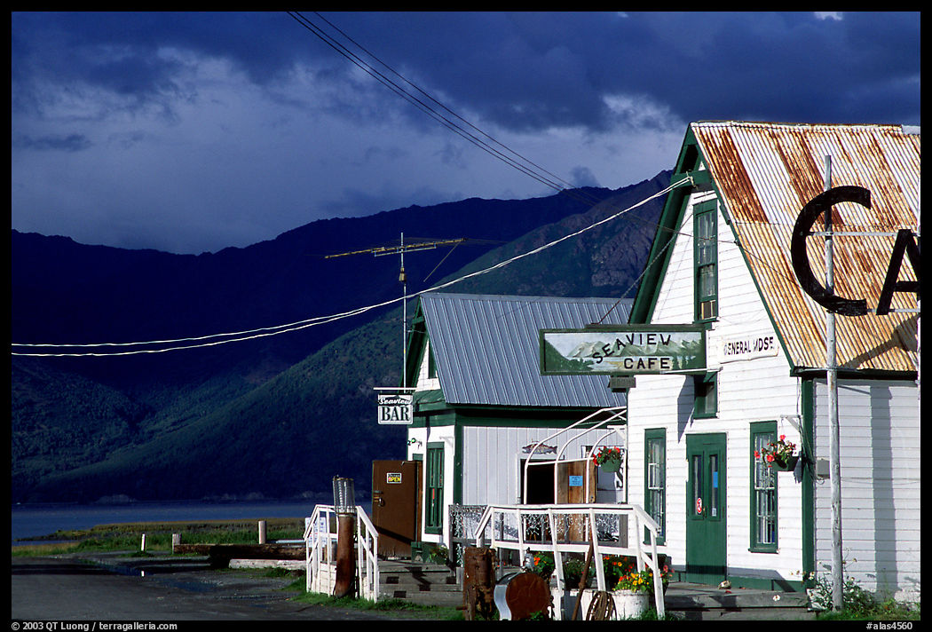 Village with stormy skies. Hope, Kenai Peninsula, Alaska, USA