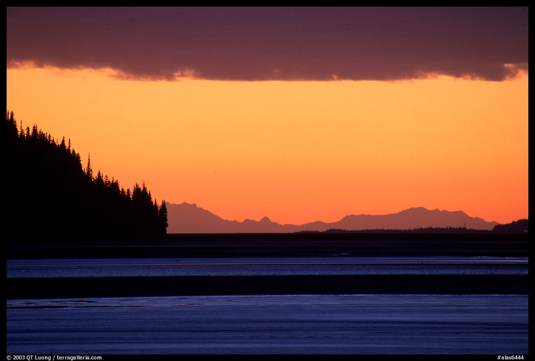 Turnagain Arm at sunset. Seward Highway, Kenai Peninsula, Alaska, USA