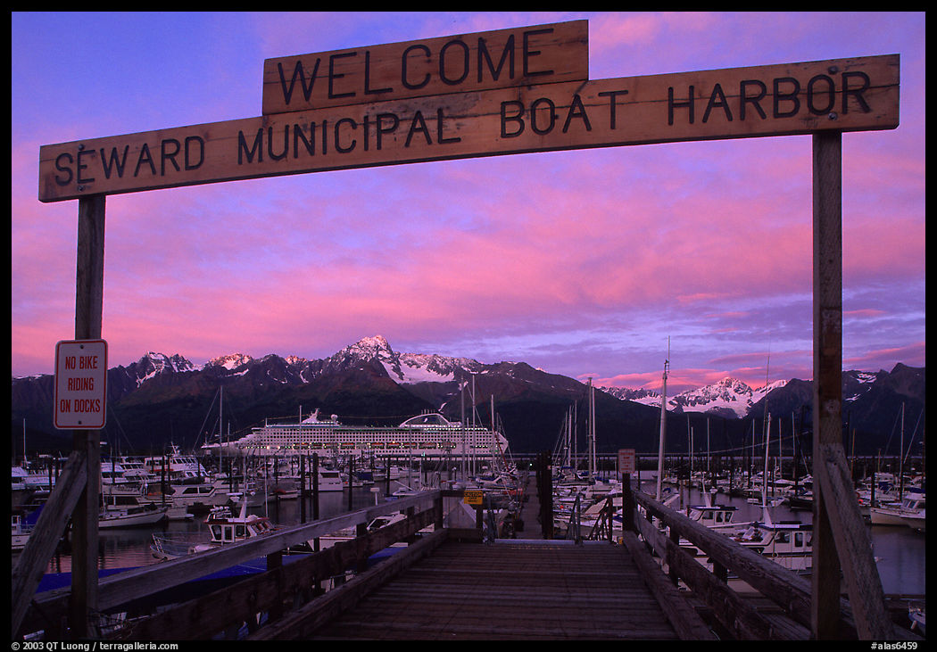 Seward harbor at sunset. Seward, Kenai Peninsula, Alaska, USA