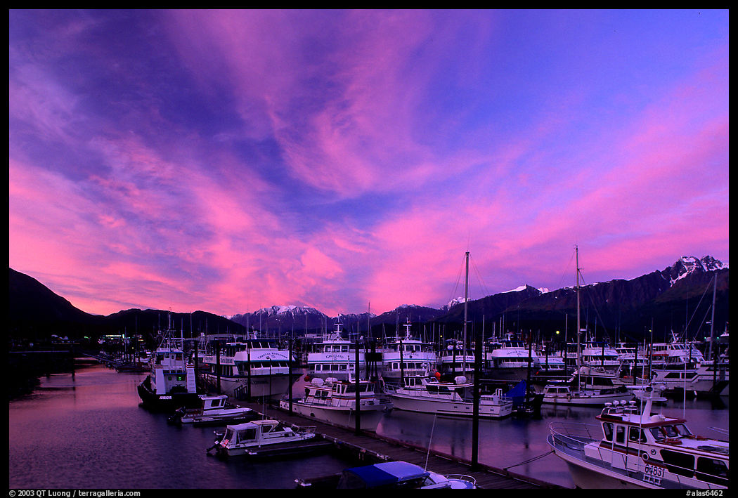 Seward harbor at sunset. Seward, Kenai Peninsula, Alaska, USA