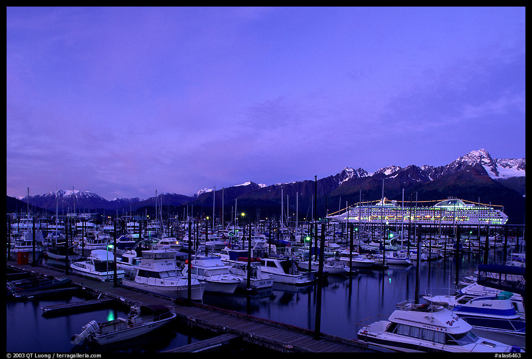 Seward harbor at dusk. Seward, Kenai Peninsula, Alaska, USA