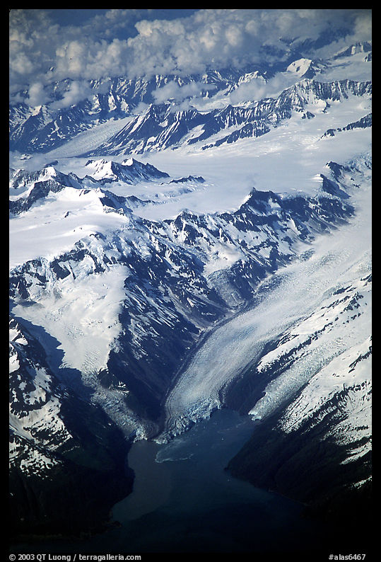 Aerial view of Glaciers and Fjords in Prince William Sound. Prince William Sound, Alaska, USA