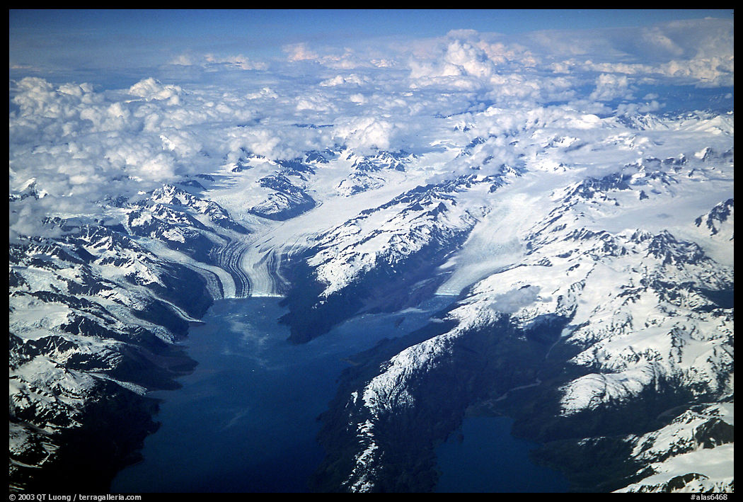 Aerial view of tidewater glaciers in Prince William Sound. Prince William Sound, Alaska, USA