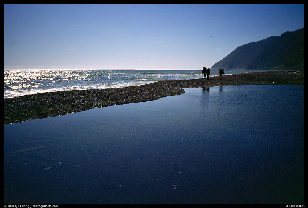 Pool and hikers, Lost Coast. California, USA