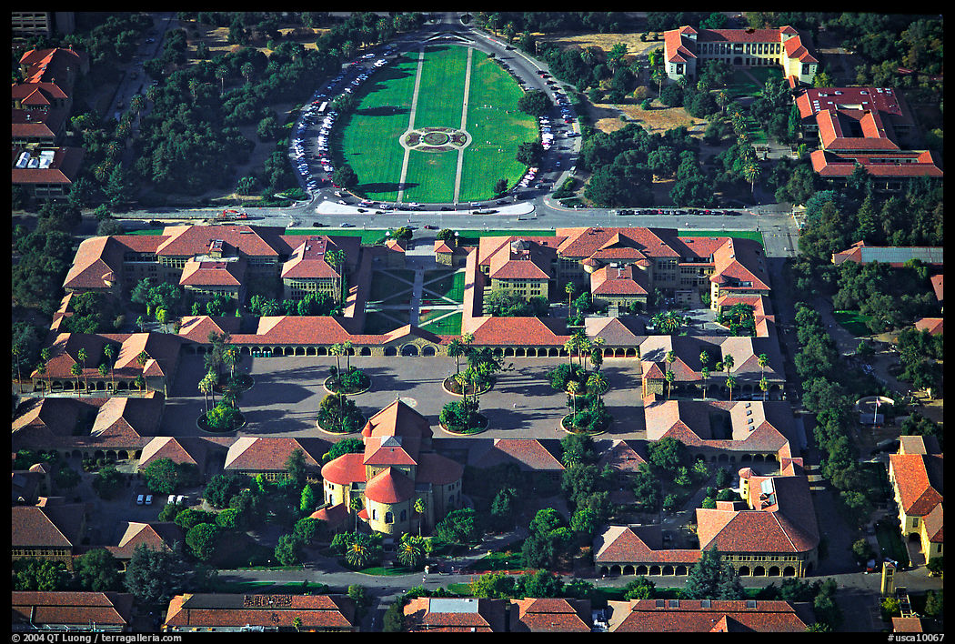 Aerial view of campus. Stanford University, SF Bay area, California, USA