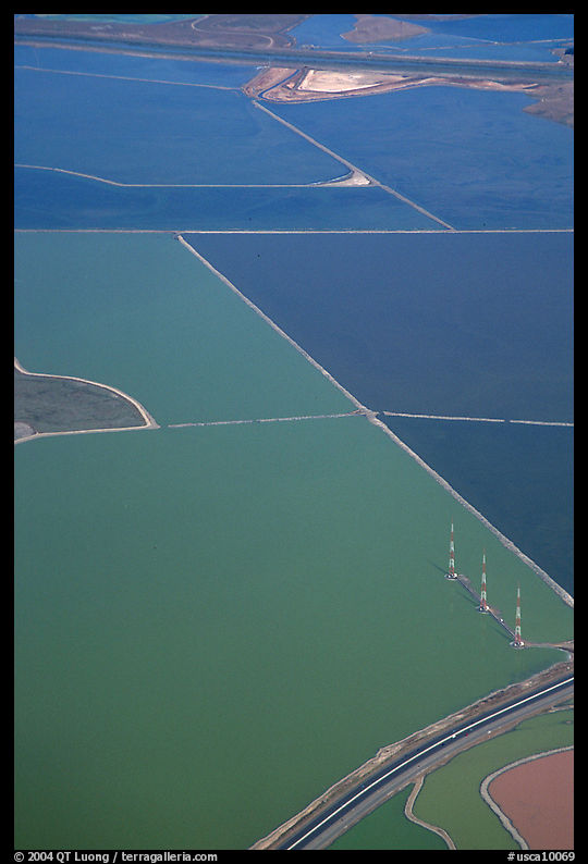 Aerial view of marsh patches in the South Bay. Redwood City, SF Bay area, California, USA