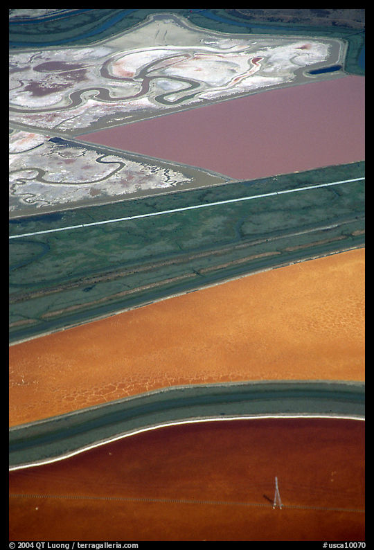 Aerial view of marsh patches in the South Bay. Redwood City, SF Bay area, California, USA