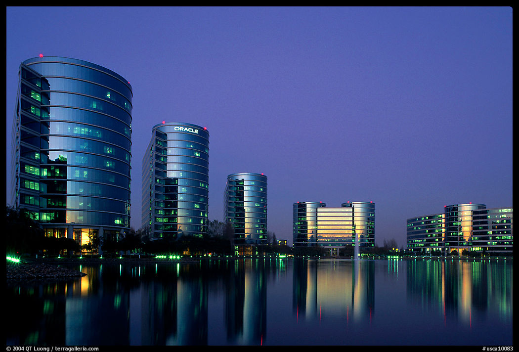 Oracle Headquarters at dusk. Redwood City, SF Bay area, California, USA