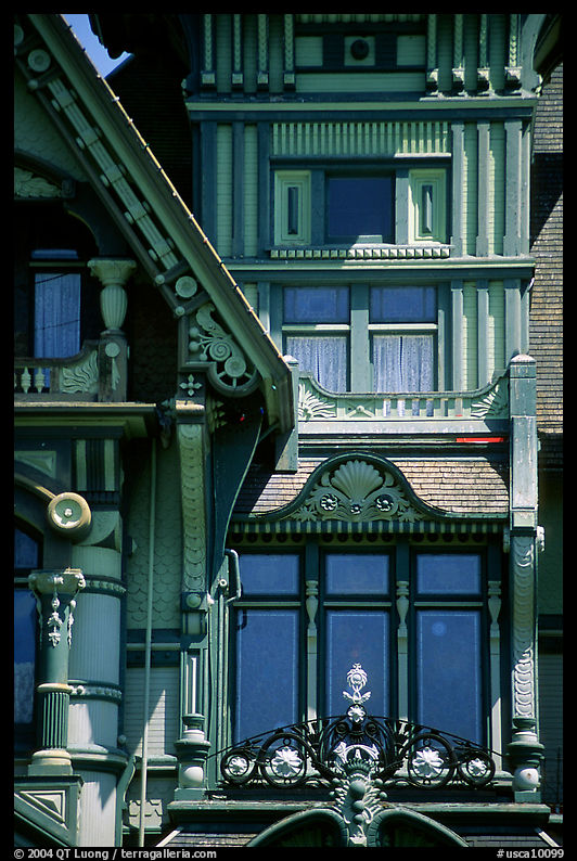Detail of the Carson Mansion facade. California, USA