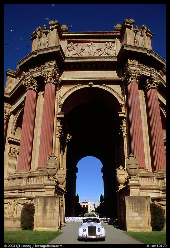 White Rolls-Royce at the Rotunda of the Palace of Fine Arts. San Francisco, California, USA