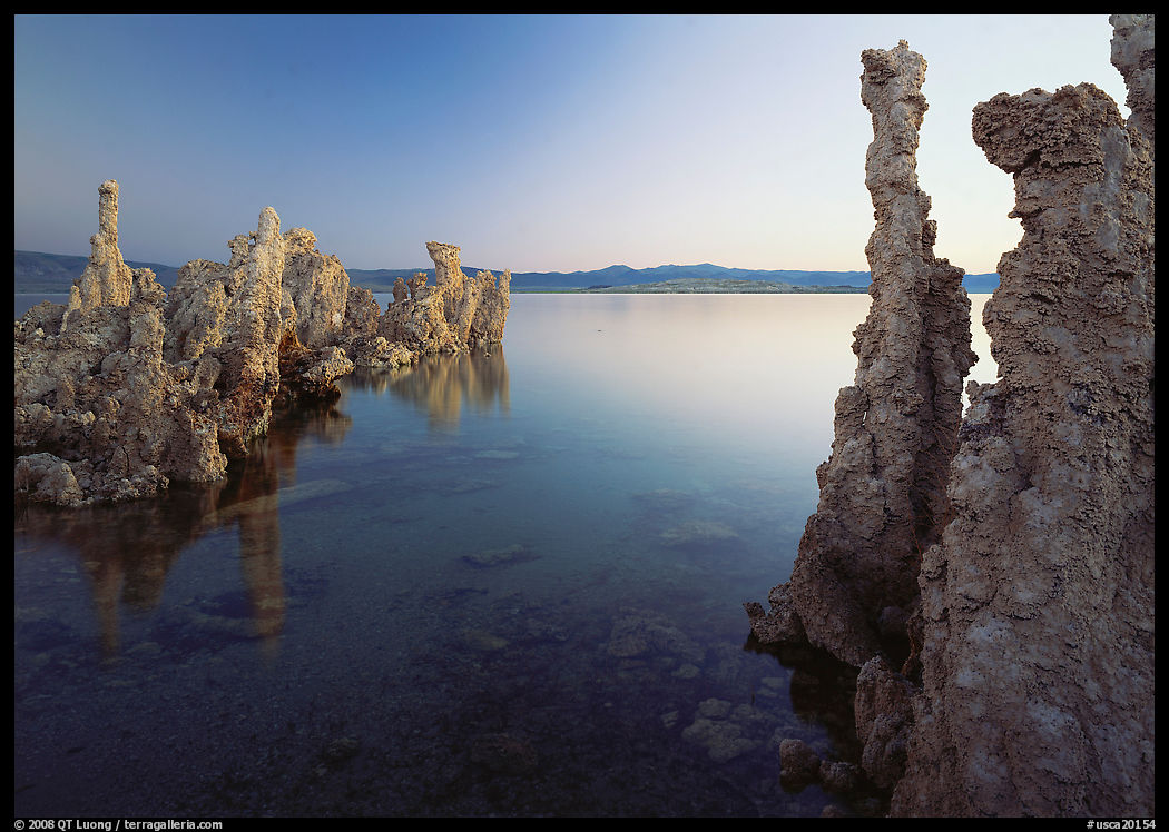 Tufa spires and Mono Lake at dusk. Mono Lake, California, USA
