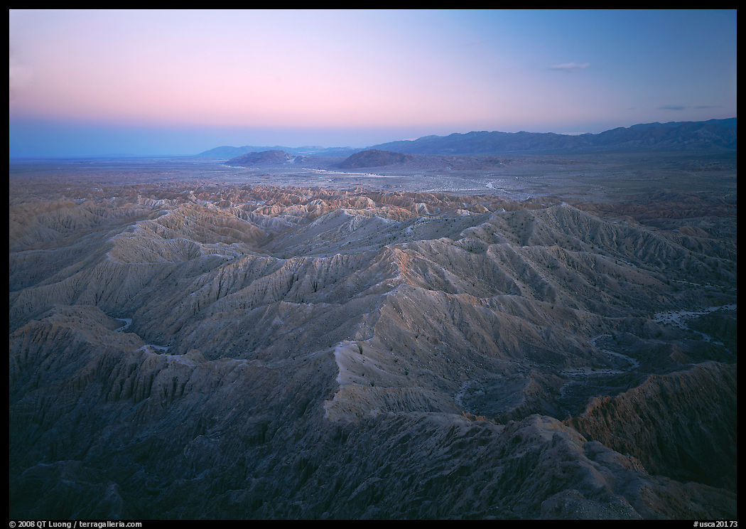 Badlands at dusk, Font Point. Anza Borrego Desert State Park, California, USA