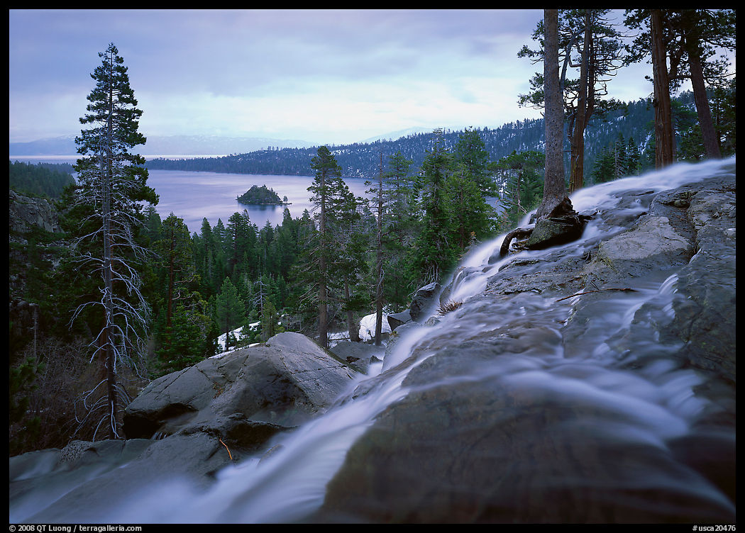 Eagle Falls on a cloudy day, Emerald Bay. California and Nevada, USA