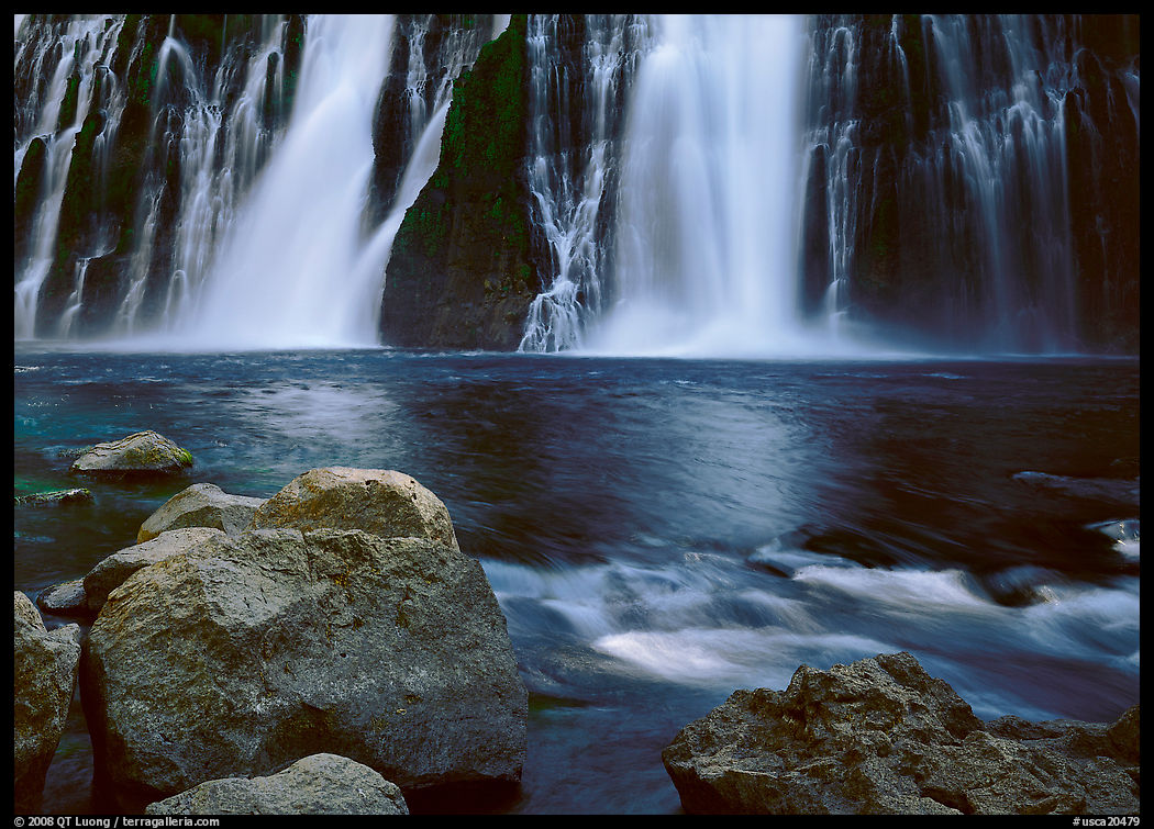 Boulders and waterfall, Burney Falls State Park. California, USA