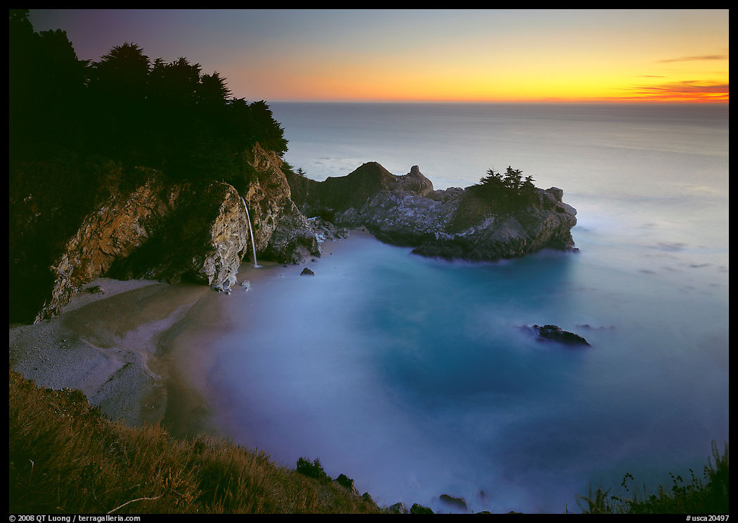 Mc Way Cove and waterfall at sunset. Big Sur, California, USA