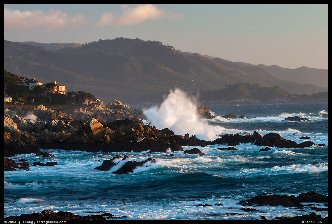 Coastline and Big wave, late afternoon, seventeen-mile drive, Pacific Grove. California, USA