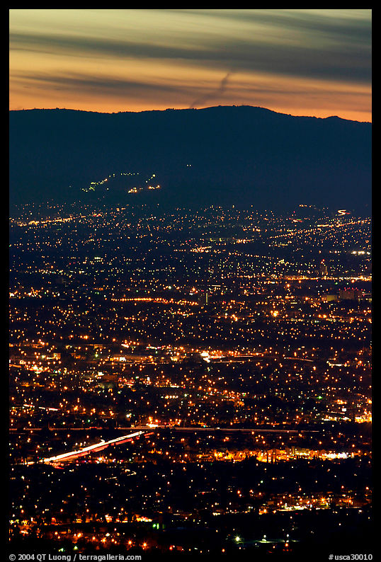 Lights of San Jose at dusk. San Jose, California, USA