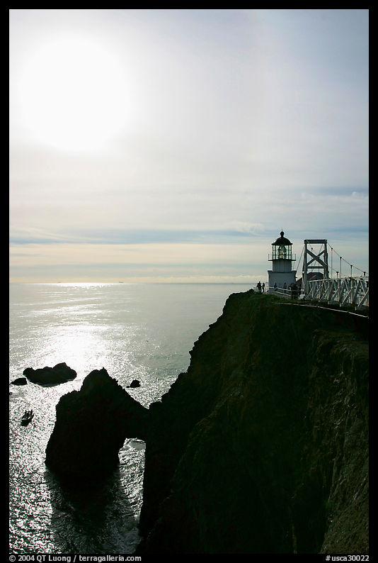 Point Bonita Lighthouse and sun, afternoon. SF Bay area, California, USA