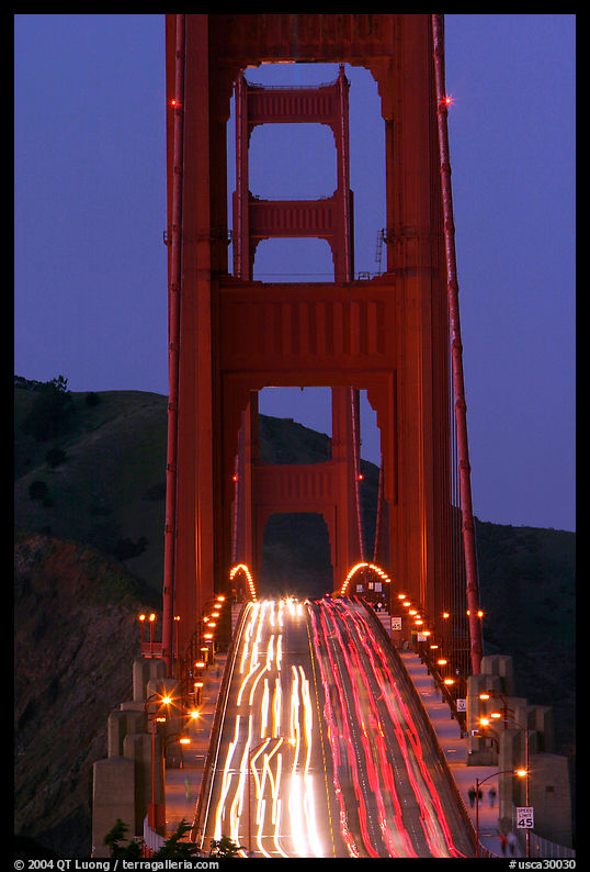 Traffic on Golden Gate Bridge at dusk. San Francisco, California, USA