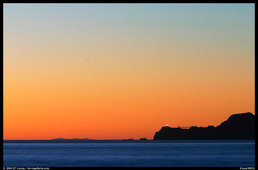 Marin headlands and Point Bonita, across the Golden Gate, sunset. SF Bay area, California, USA