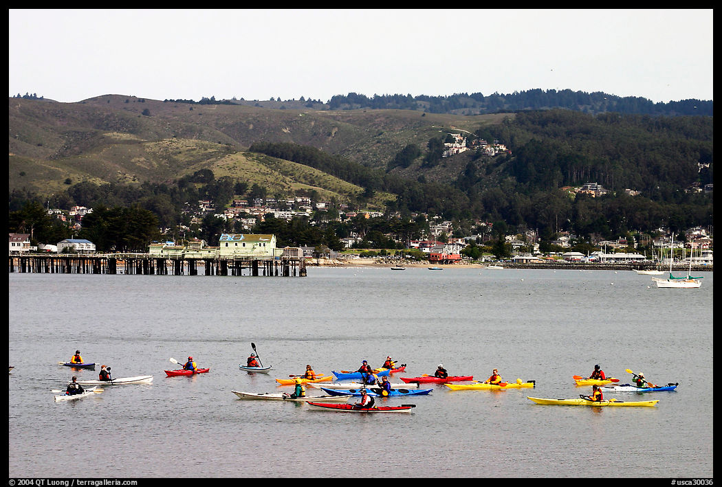 Sea kayakers, Pillar point harbor, Half Moon Bay. Half Moon Bay, California, USA